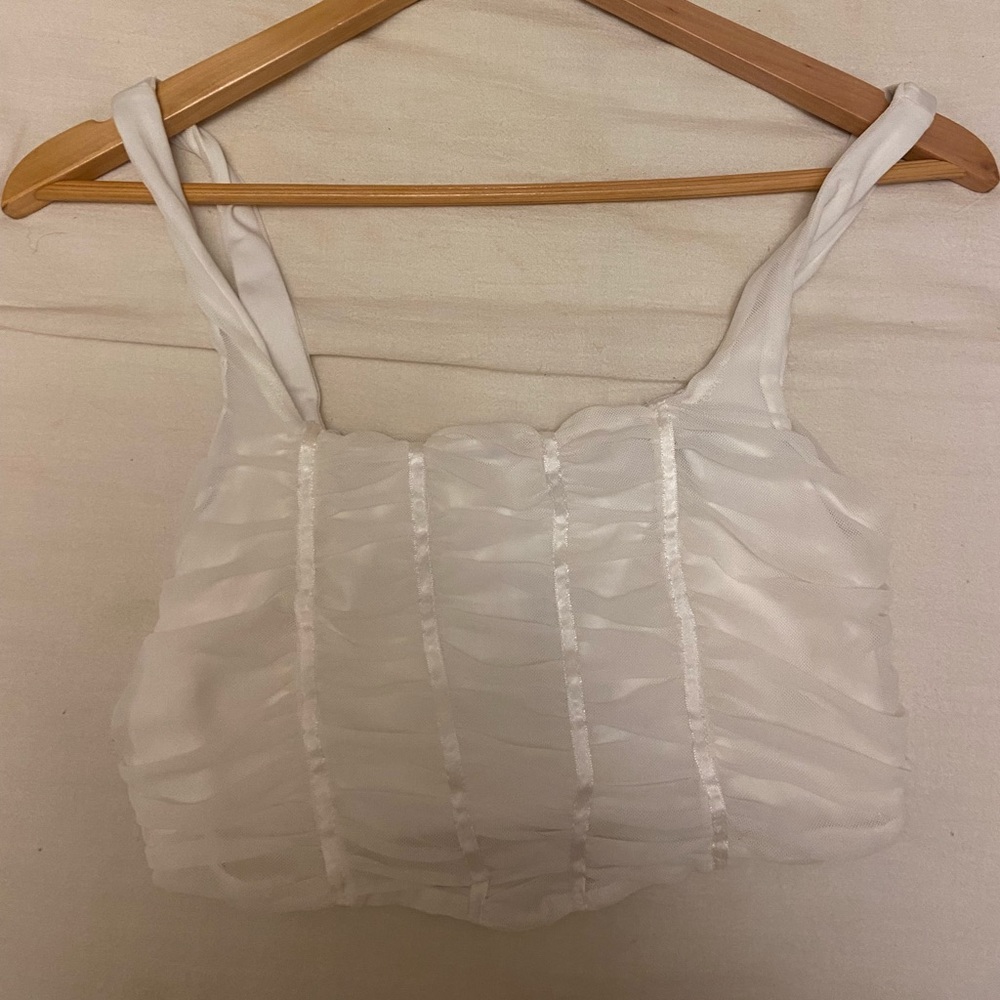 Cotton candy la ruched white tank top